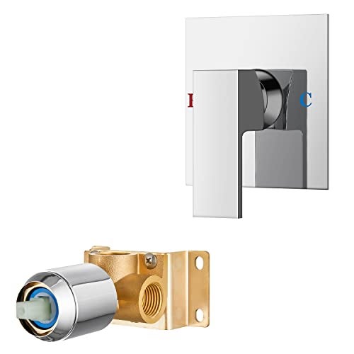 Airuida Square Single-Function Shower Handle Valve Female Thread Wall Mount Brass Faucet Shower Rough-In Valve Bathroom Single Handle Trim Kit 4.3 Inch Cover Plate Chrome Polish - Image 1