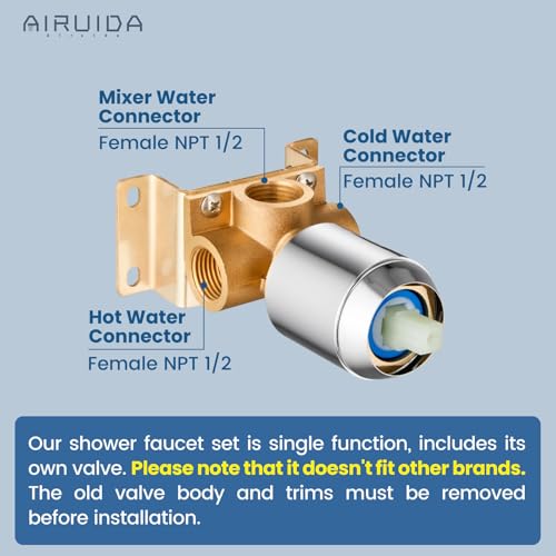 Airuida Square Single-Function Shower Handle Valve Female Thread Wall Mount Brass Faucet Shower Rough-In Valve Bathroom Single Handle Trim Kit 4.3 Inch Cover Plate Chrome Polish - Image 2