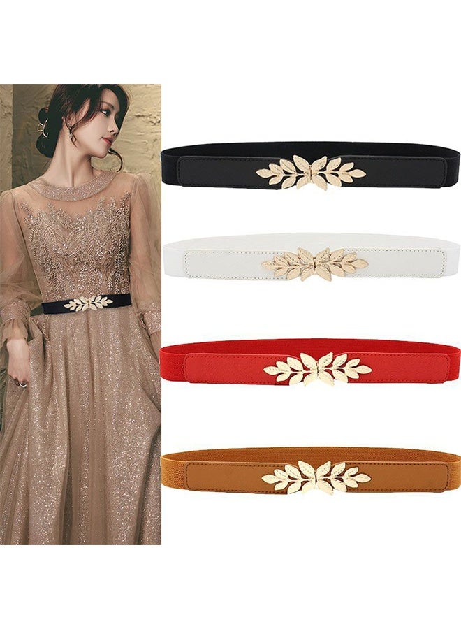 4PCS Women Skinny Leather Belt Set, Accessories Waist Strap, Women Waistband, Thin Adjustable Waist Belts with Metal Buckle for Jeans, Pants, Dresses, Elegant Vintage Style - Image 1
