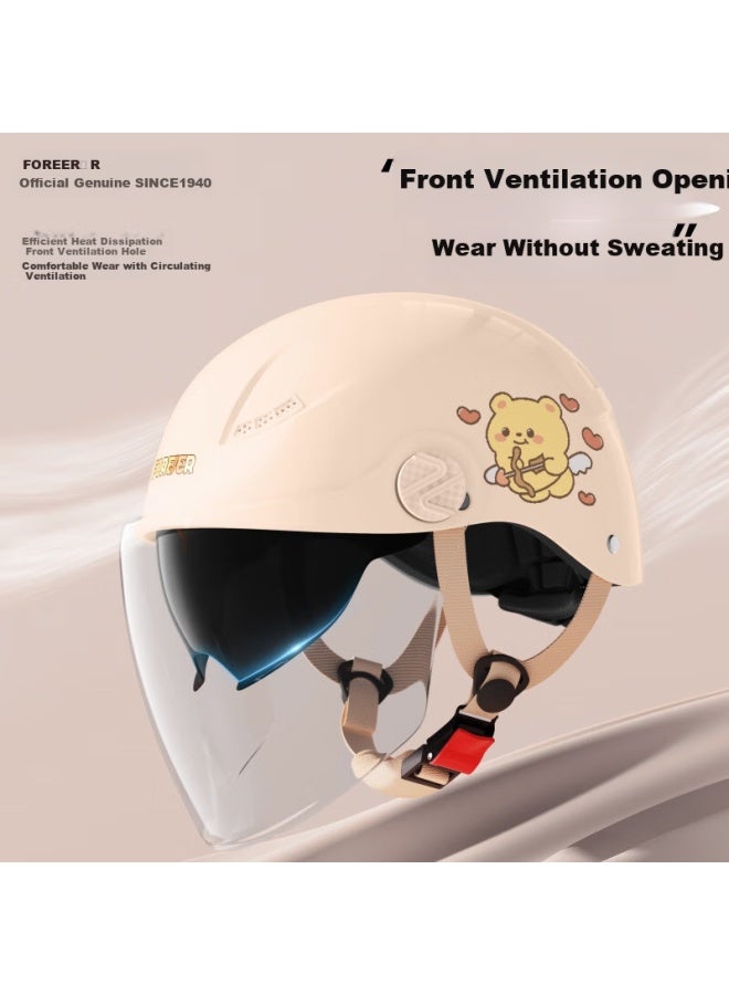 Forever 3c Certified Electric Vehicle Helmet For Men And Women, Half Helmet For Electric Scooters, Summer Sun Protection Breathable Dual Visor All-season Motorcycle Safety Helmet C05 Mocha Color Sun Protection Long Visor - Image 2