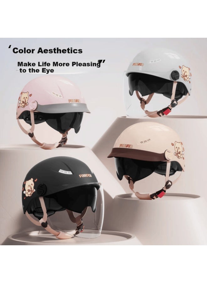 Forever 3c Certified Electric Vehicle Helmet For Men And Women, Half Helmet For Electric Scooters, Summer Sun Protection Breathable Dual Visor All-season Motorcycle Safety Helmet C05 Mocha Color Sun Protection Long Visor - Image 4