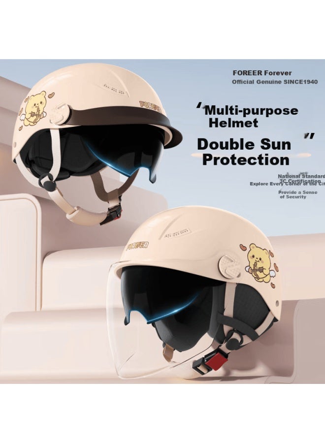 Forever 3c Certified Electric Vehicle Helmet For Men And Women, Half Helmet For Electric Scooters, Summer Sun Protection Breathable Dual Visor All-season Motorcycle Safety Helmet C05 Mocha Color Sun Protection Long Visor - Image 1