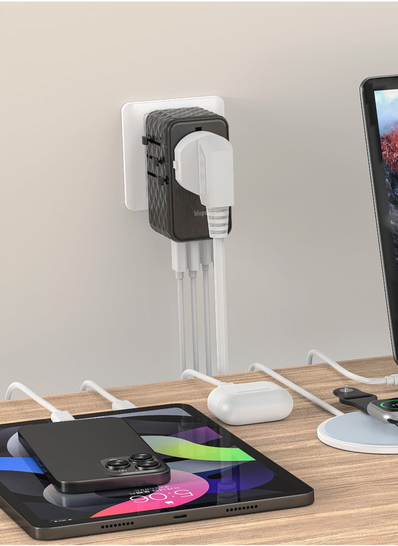 Passport 2.1 World Travel Adapter with 2 USB-C, 2 USB-A ports, 65W PD Fast Charge and 60W QC 3.0 Charging Max for EU, UK, USA, AU for Multi Countries
