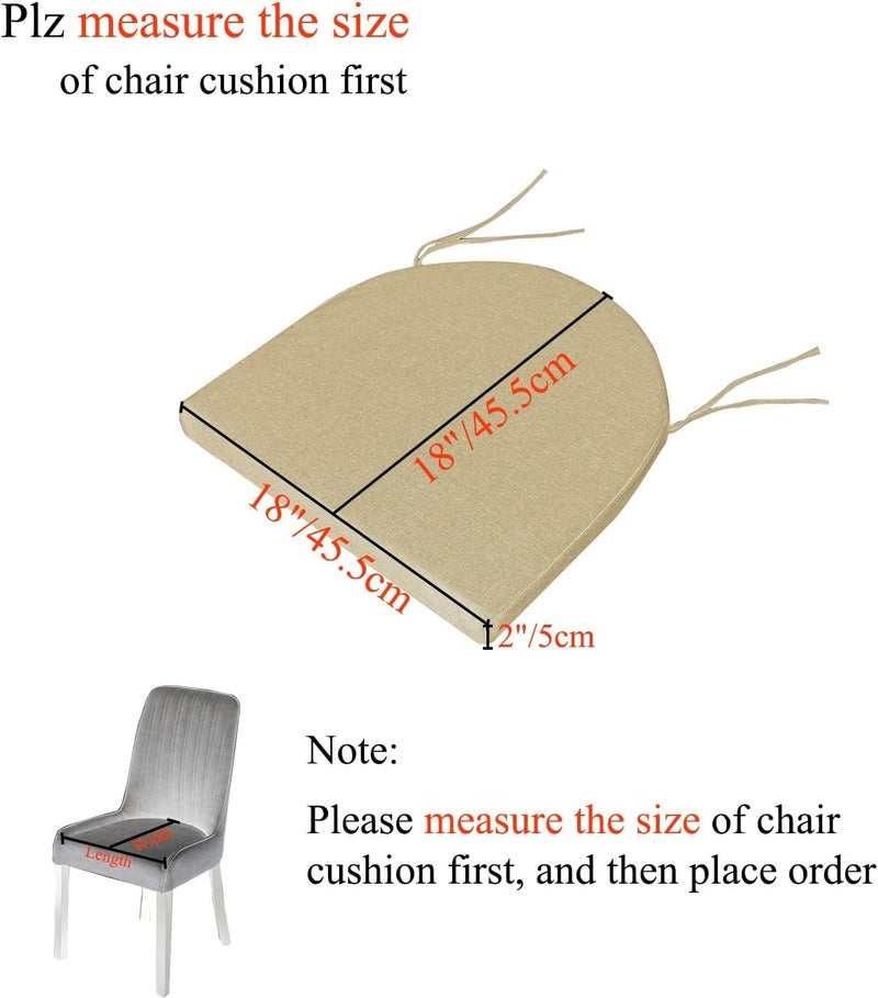 MICUSHION 18x18 Inch Chair Pads for Dining Chairs Set of 2 with Ties Non Slip Washable Seat Cushion with Zipper Indoor Round Back Chair Cushions for Kitchen, Khaki - Image 2
