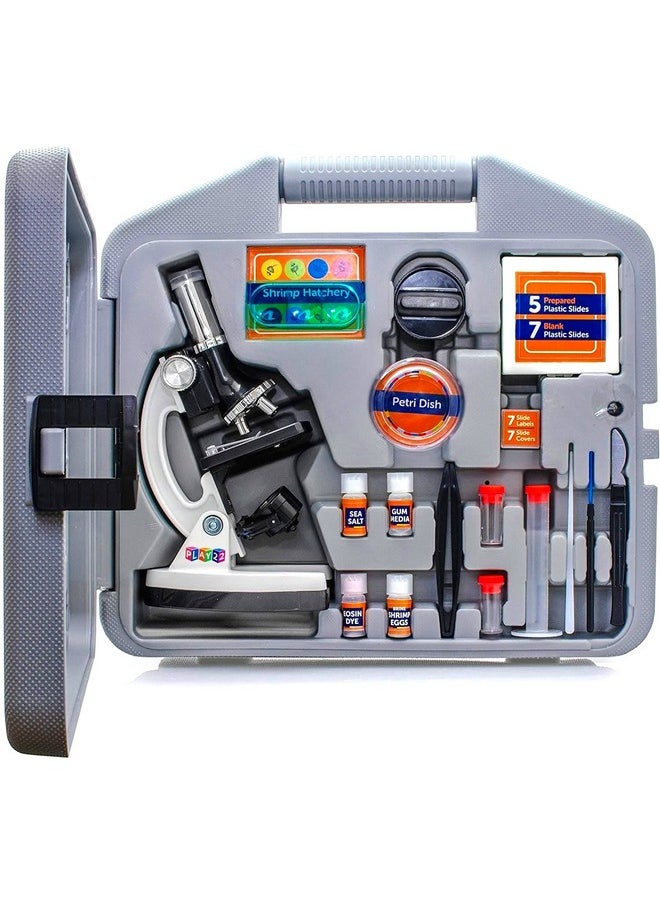 Play22 Kids Microscope Kit 50 PCS - 120X - 1200X Microscope Slides Specimens - Student Beginner Metal Body Toy Microscope for Kids in A Carrying Box - Educational Science Lab Toy Best Gift - Play22  - Image 1