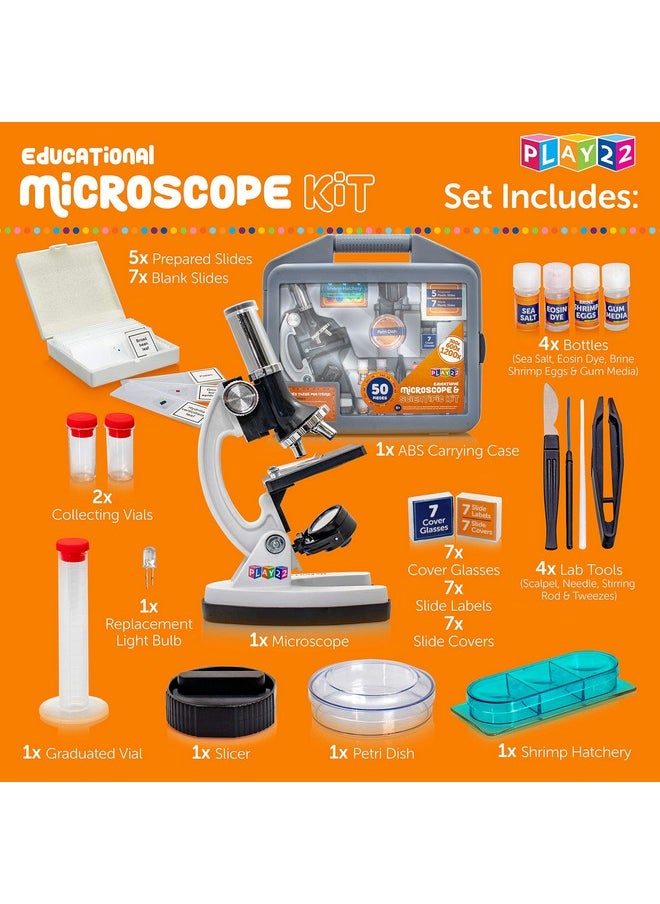 Play22 Kids Microscope Kit 50 PCS - 120X - 1200X Microscope Slides Specimens - Student Beginner Metal Body Toy Microscope for Kids in A Carrying Box - Educational Science Lab Toy Best Gift - Play22  - Image 4