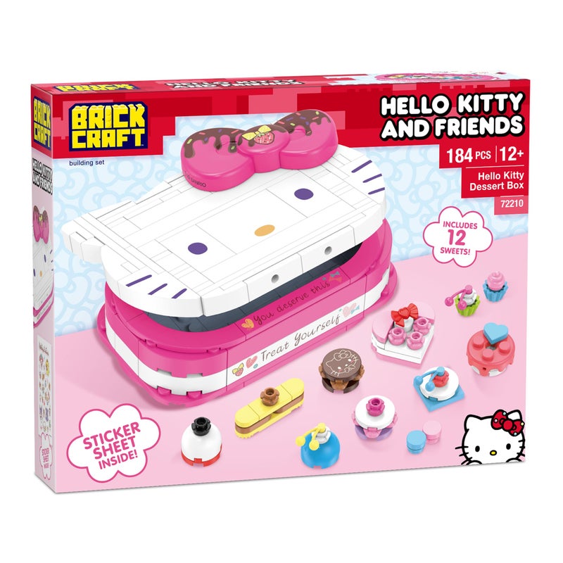 Brickcraft Hello Kitty Dessert Box Building Kit (184-Piece Set), Sanrio Buildable Sweets Set with Chocolate Bow Lid, Decorative Stickers, Gift for Fans Ages 12+ - Image 4