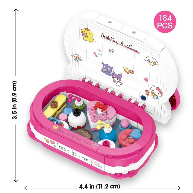 Brickcraft Hello Kitty Dessert Box Building Kit (184-Piece Set), Sanrio Buildable Sweets Set with Chocolate Bow Lid, Decorative Stickers, Gift for Fans Ages 12+ - Image 3