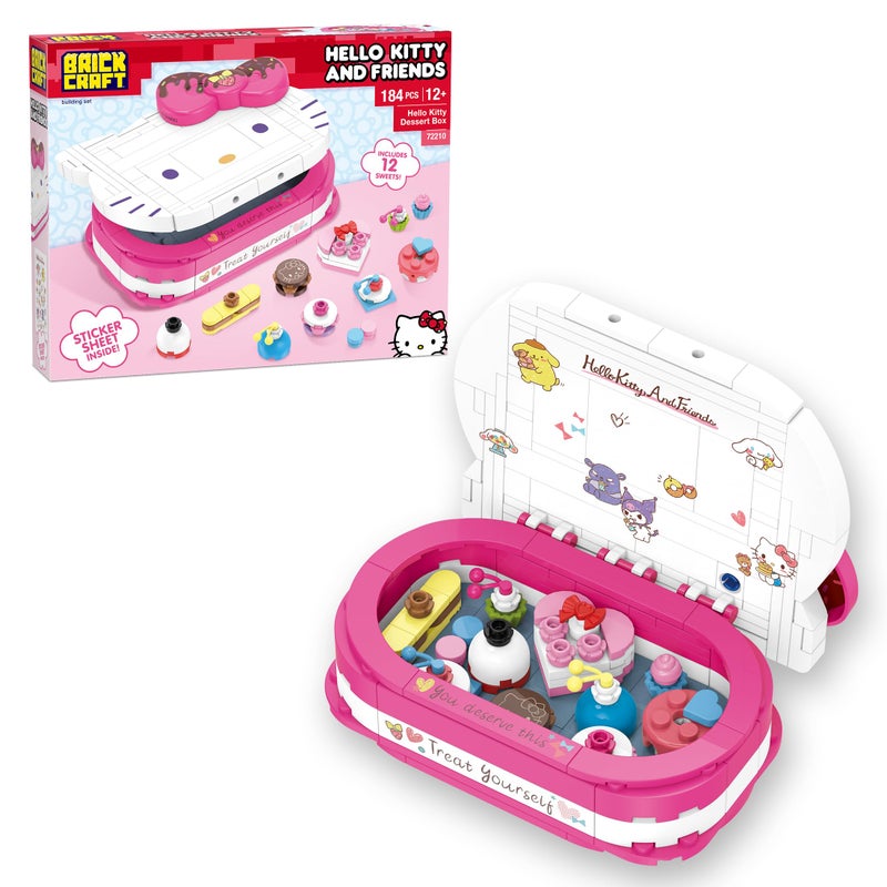 Brickcraft Hello Kitty Dessert Box Building Kit (184-Piece Set), Sanrio Buildable Sweets Set with Chocolate Bow Lid, Decorative Stickers, Gift for Fans Ages 12+ - Image 1