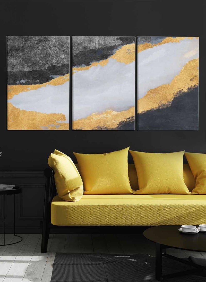 Set Of 3 Framed Canvas Wall Arts Stretched Over Wooden Frame, Abstract Murals Pattern Paintings, For Home, Living Room, Office Decor