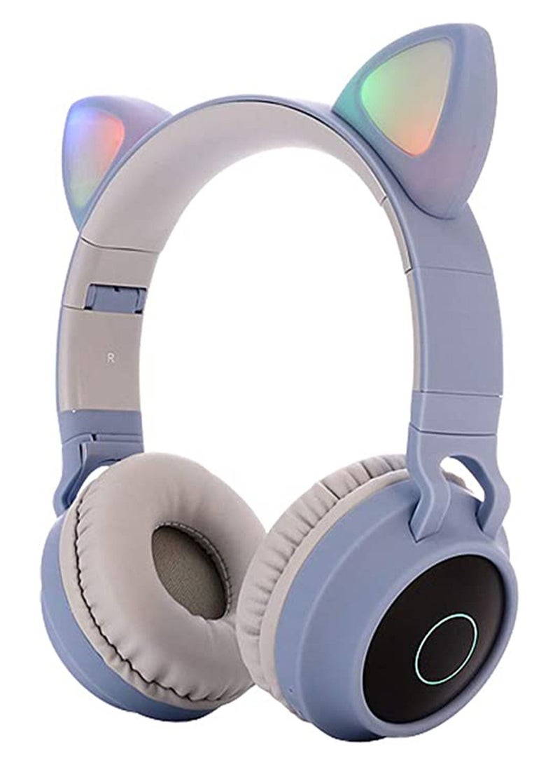 GT-Wheel Kids Bluetooth Cat Ear Headphones 5.0 with Mic LED Light Deep Bass Foldable Stereo Wireless Headset - Image 1