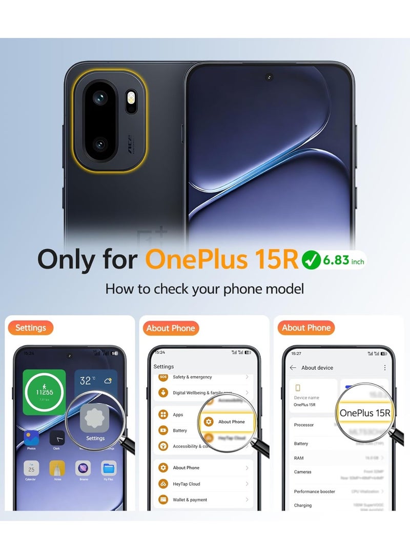 Fankalo غطاء 2 في 1 لهاتف OnePlus 15R 5G متوافق مع Magsafe، غطاء غير لامع شفاف مع واقي شاشة زجاجي مقسى، غطاء هاتف مقاوم للصدمات بمعيار عسكري لهاتف OnePlus 15R بحجم 6.78 بوصة، أسود - Image 2