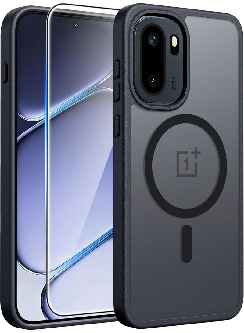 Fankalo غطاء 2 في 1 لهاتف OnePlus 15R 5G متوافق مع Magsafe، غطاء غير لامع شفاف مع واقي شاشة زجاجي مقسى، غطاء هاتف مقاوم للصدمات بمعيار عسكري لهاتف OnePlus 15R بحجم 6.78 بوصة، أسود - Image 1