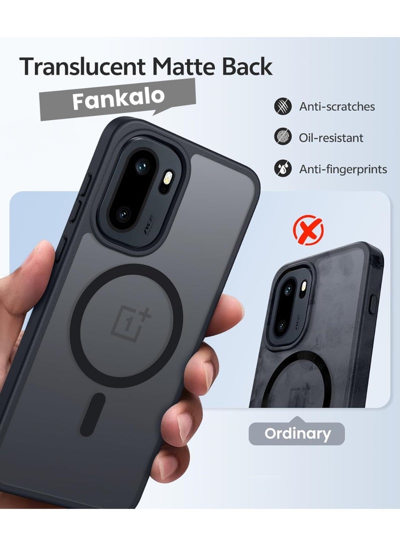 Fankalo غطاء 2 في 1 لهاتف OnePlus 15R 5G متوافق مع Magsafe، غطاء غير لامع شفاف مع واقي شاشة زجاجي مقسى، غطاء هاتف مقاوم للصدمات بمعيار عسكري لهاتف OnePlus 15R بحجم 6.78 بوصة، أسود - Image 4