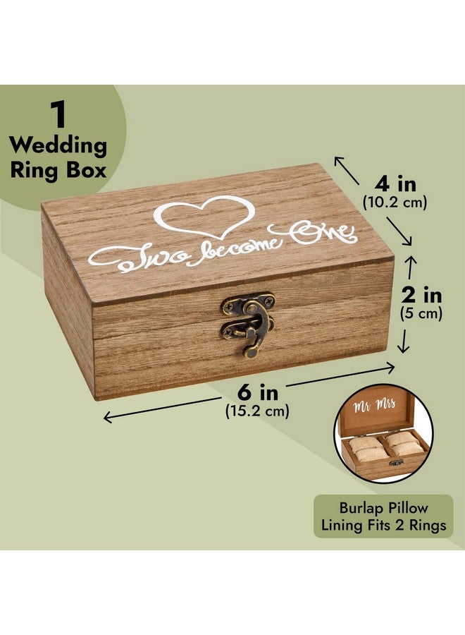Juvale Wooden Two Become One Wedding Ring Box with Burlap Pillow Lining, Hinge Clasp Closure Wedding Ring Holder for Ceremony, Anniversaries, and Marriage Renewal (6x4x2 in) - Image 3