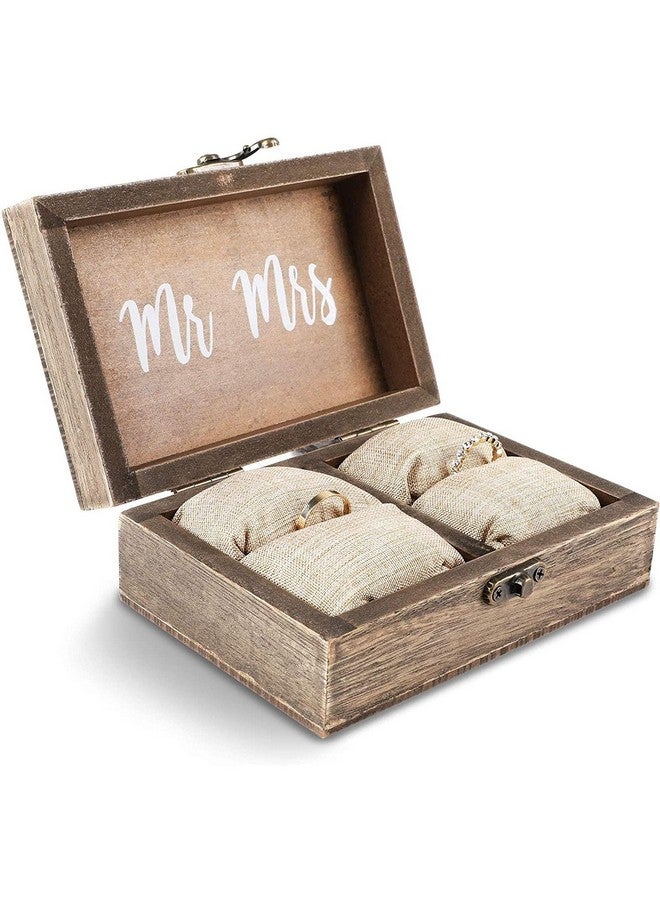 Juvale Wooden Two Become One Wedding Ring Box with Burlap Pillow Lining, Hinge Clasp Closure Wedding Ring Holder for Ceremony, Anniversaries, and Marriage Renewal (6x4x2 in) - Image 1