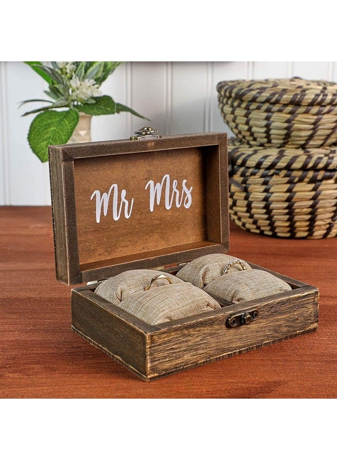Juvale Wooden Two Become One Wedding Ring Box with Burlap Pillow Lining, Hinge Clasp Closure Wedding Ring Holder for Ceremony, Anniversaries, and Marriage Renewal (6x4x2 in) - Image 2