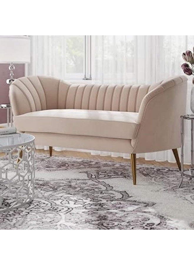 Comfynest Mid-Century Modern Chesterfield Sofa in Velvet with Sleek Golden Metal Legs - Ideal for Living Room, Bedroom, or Office Use (Beige, 3 Seater)  - Image 1