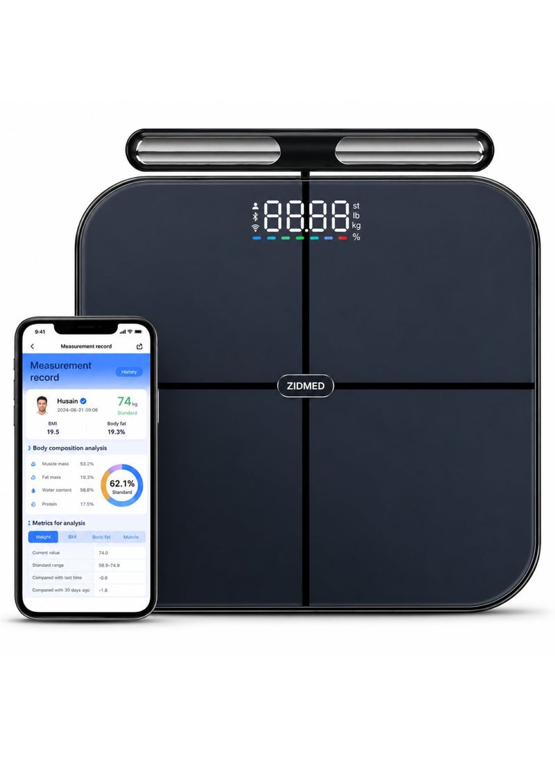 ZidMed 8-Electrode Smart Scale, Professional Digital InBody Scale for Segmental Body Composition, WiFi & Bluetooth Weight Scale, Measures Body Fat, Muscle & Heart Rate. - Image 1