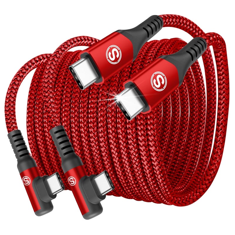 sweguard USB C to USB C Cable 90 Degree [2-Pack, 1m] Type-C Cable 60W Fast Charging cable for iPhone 17/16/15, MacBook Pro/Air, iPad Pro, Sam sung Galaxy S26/S25/S24~S8, Sony, Pixel & All Type-C Devices(Red) - Image 1