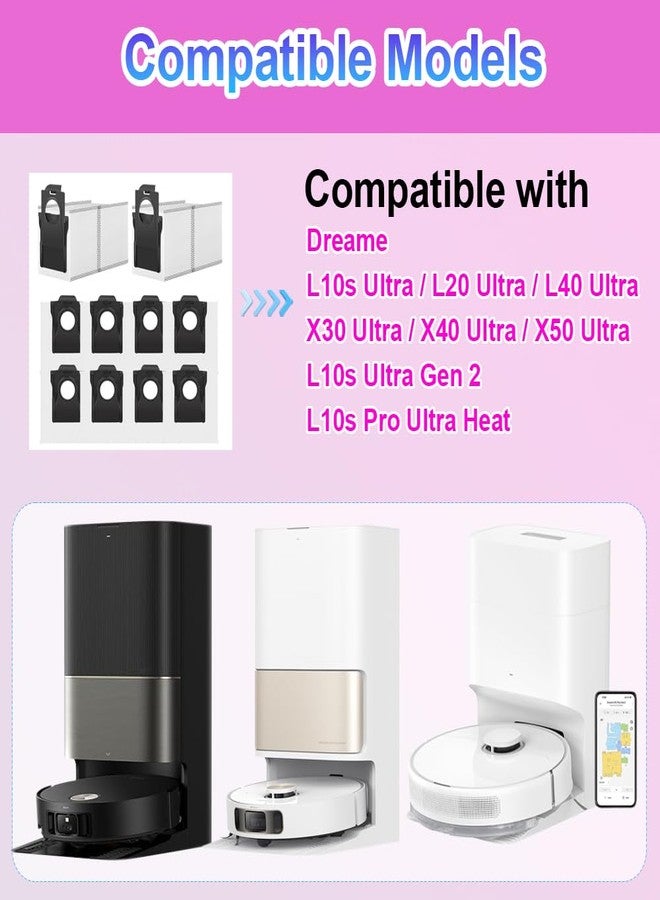 عبوة من 10 أكياس غبار متوافقة مع dreametech X50 Ultra/L10s Pro Ultra/X30 Ultra/X40 Ultra/L40 Ultra/L10s Ultra Gen 2، أكياس تفريغ كبيرة السعة لجمع الشعر والأوساخ والغبار - Image 2