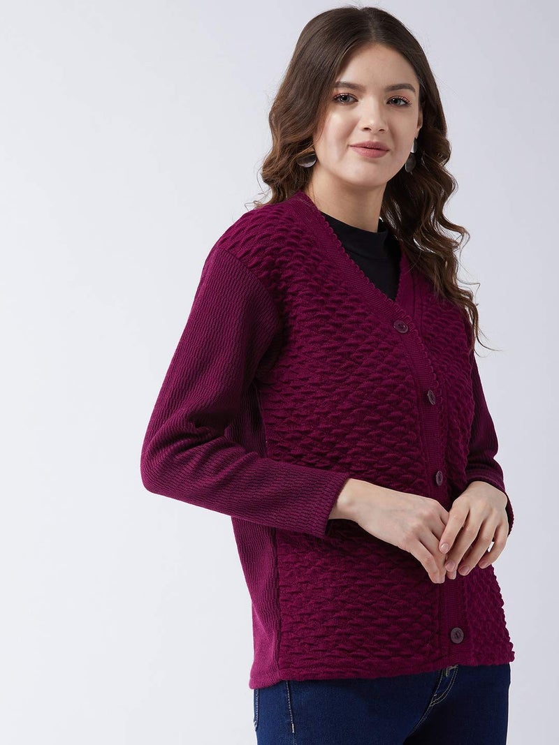 Pivl Self Design V Neck Casual Women Sweater/Cardigan for Winter (Mauve, X-Large) - Image 4