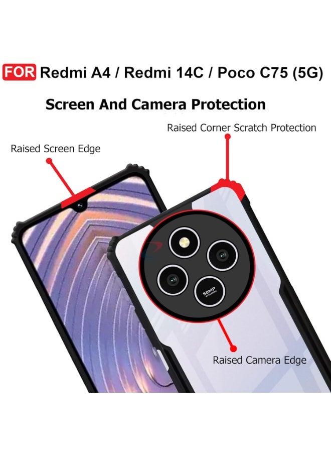 Generic Xiaomi Redmi 14C Clear Hard PC Back Cover Case with Shockproof Premium TPU Black Border 360 Degree Impact Resistant Transparent Cover For Redmi 14C  - Image 2