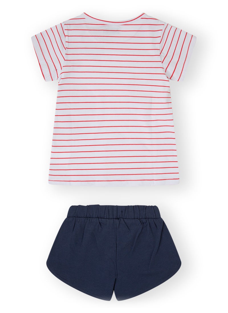 CANADA HOUSE Soft and Comfortable White Red and Navy Cotton Summer Set for Girls  - Image 2