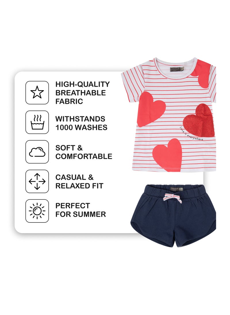 CANADA HOUSE Soft and Comfortable White Red and Navy Cotton Summer Set for Girls  - Image 3
