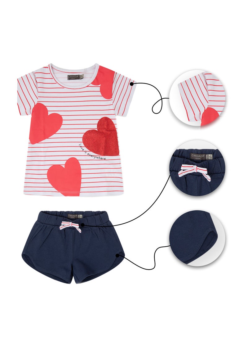 CANADA HOUSE Soft and Comfortable White Red and Navy Cotton Summer Set for Girls  - Image 4