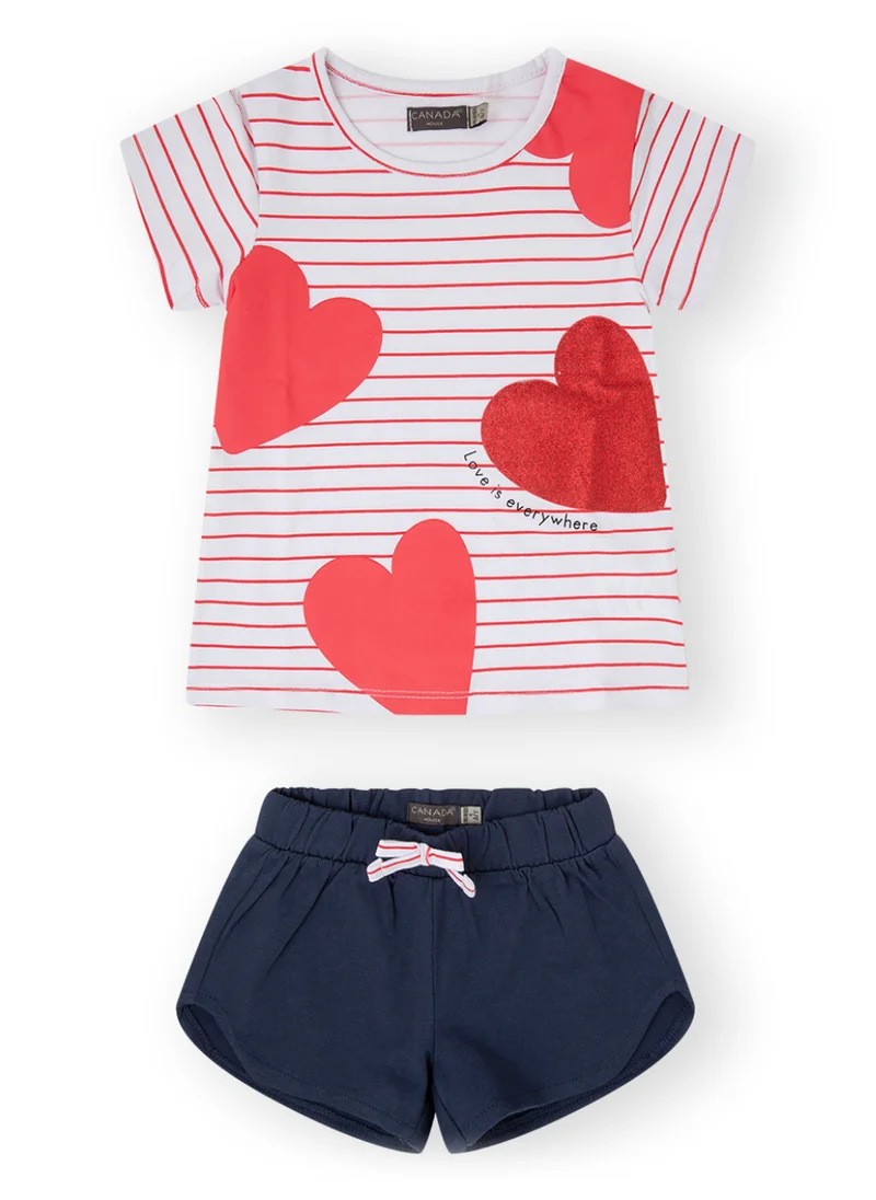 CANADA HOUSE Soft and Comfortable White Red and Navy Cotton Summer Set for Girls