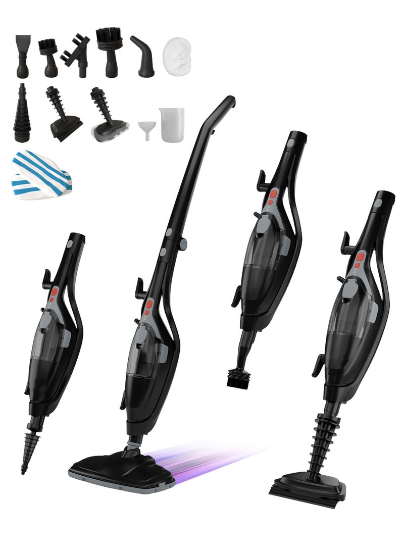 دوماستيكا ممسحة بخارية ستيمو ١٠ في ١ لتنظيف المنزل مع ١٢ ملحقًا | ممسحة بخارية يدوية بقوة ٧٠٠ واط لتنظيف الأرضيات مع بخار فائق الحرارة، وسادة من الألياف الدقيقة، تسخين لمدة ٣٠ ثانية، سعة ٣٥٠ مل، خالية من المواد الكيميائية، آمنة على جميع الأرضيات المغلقة وصديقة للبيئة، لون أسود - Image 1