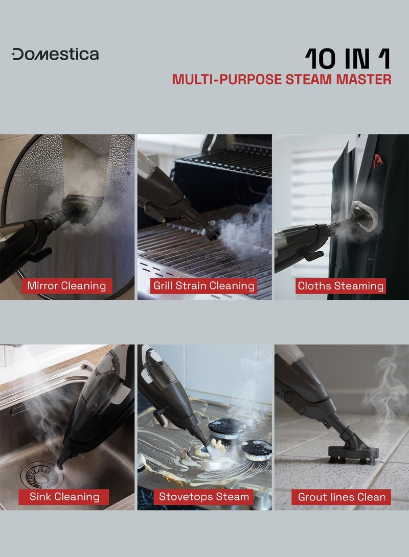 دوماستيكا ممسحة بخارية ستيمو ١٠ في ١ لتنظيف المنزل مع ١٢ ملحقًا | ممسحة بخارية يدوية بقوة ٧٠٠ واط لتنظيف الأرضيات مع بخار فائق الحرارة، وسادة من الألياف الدقيقة، تسخين لمدة ٣٠ ثانية، سعة ٣٥٠ مل، خالية من المواد الكيميائية، آمنة على جميع الأرضيات المغلقة وصديقة للبيئة، لون أسود - Image 3