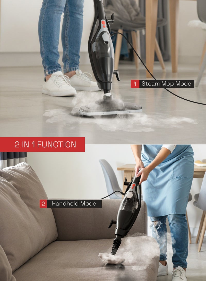 دوماستيكا ممسحة بخارية ستيمو ١٠ في ١ لتنظيف المنزل مع ١٢ ملحقًا | ممسحة بخارية يدوية بقوة ٧٠٠ واط لتنظيف الأرضيات مع بخار فائق الحرارة، وسادة من الألياف الدقيقة، تسخين لمدة ٣٠ ثانية، سعة ٣٥٠ مل، خالية من المواد الكيميائية، آمنة على جميع الأرضيات المغلقة وصديقة للبيئة، لون أسود - Image 5