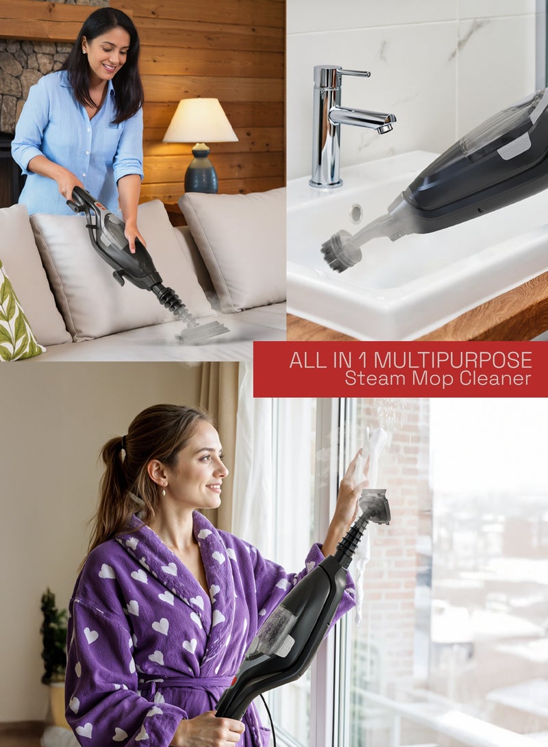 دوماستيكا ممسحة بخارية ستيمو ١٠ في ١ لتنظيف المنزل مع ١٢ ملحقًا | ممسحة بخارية يدوية بقوة ٧٠٠ واط لتنظيف الأرضيات مع بخار فائق الحرارة، وسادة من الألياف الدقيقة، تسخين لمدة ٣٠ ثانية، سعة ٣٥٠ مل، خالية من المواد الكيميائية، آمنة على جميع الأرضيات المغلقة وصديقة للبيئة، لون أسود - Image 4