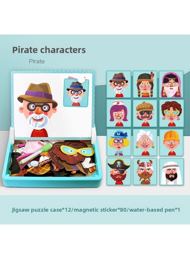 Magnetic Puzzle Children's Brain Toys 3-6 Years Old Baby Girls Boys Magnetic Stickers Kindergarten Early Education-Color:ZKB-Pirate Characters - Image 1