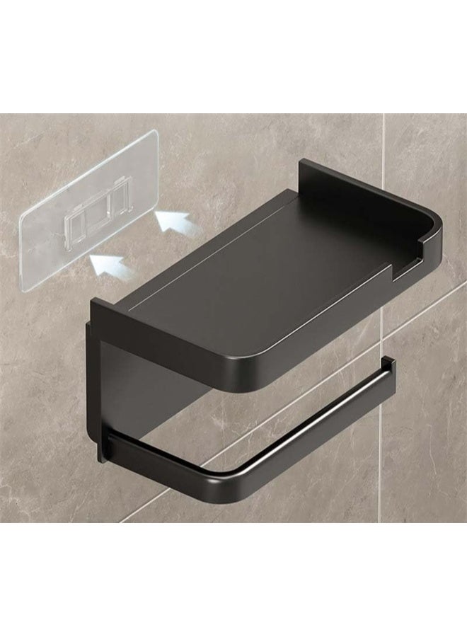 HOMESTAR Toilet Paper Holder Wall Mount, Bathroom Tissue Holder With Shelf, Toilet Paper Roll Holder For Bathroom, Black - Image 4