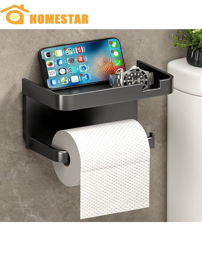 HOMESTAR Toilet Paper Holder Wall Mount, Bathroom Tissue Holder With Shelf, Toilet Paper Roll Holder For Bathroom, Black - Image 1