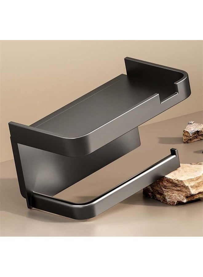 HOMESTAR Toilet Paper Holder Wall Mount, Bathroom Tissue Holder With Shelf, Toilet Paper Roll Holder For Bathroom, Black - Image 2