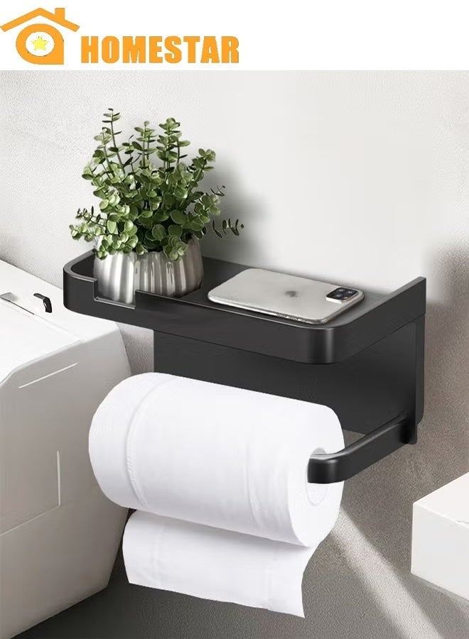 HOMESTAR Toilet Paper Holder Wall Mount, Bathroom Tissue Holder With Shelf, Toilet Paper Roll Holder For Bathroom, Black - Image 1