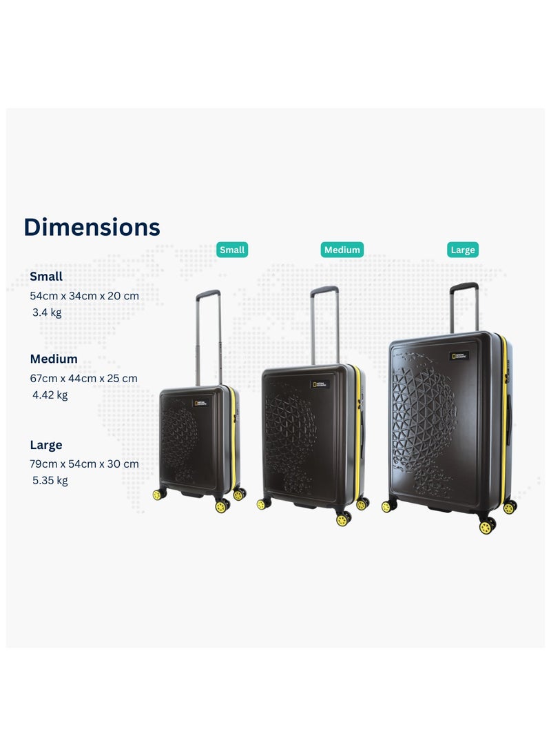 NATIONAL GEOGRAPHIC - National Geographic Globe ABS Hardshell Luggage Set, Durable Lightweight Travel Suitcase, 4 Double Wheel Trolley Bag with TSA Combination Lock 3pcs Khaki (20+24+28 Inch). - Image 1