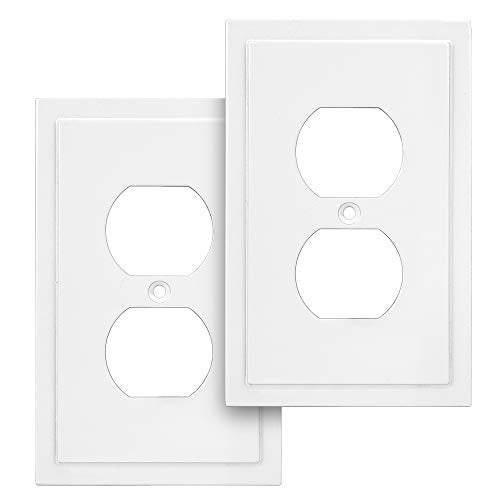Henne Bery Modern Edge Decorative Wall Plate Switch Plate Outlet Cover, Durable Solid Zinc Alloy (Single Duplex 2PK, Pure White) - Image 1