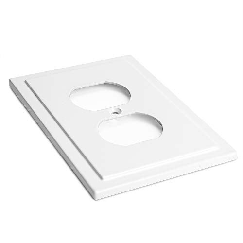 Henne Bery Modern Edge Decorative Wall Plate Switch Plate Outlet Cover, Durable Solid Zinc Alloy (Single Duplex 2PK, Pure White) - Image 2