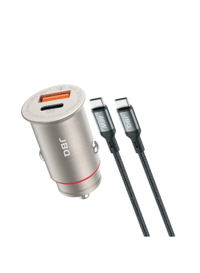 JBQ 66W Dual Port PD & QC 3.0 Car Charger – Ultra-Fast Charging with Type-C Cable