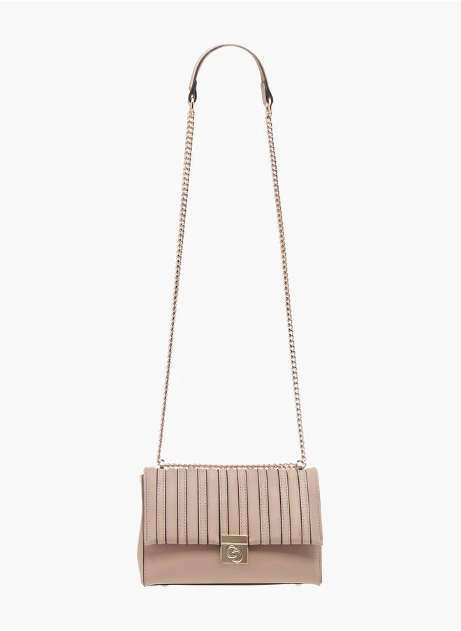 سيليست Womens Textured Crossbody Bag With Flap Closure And Chain Strap
