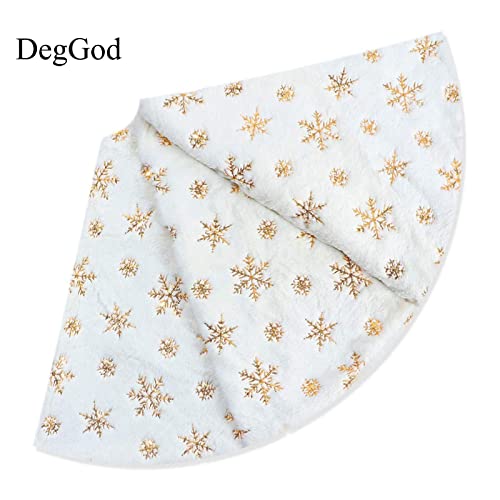 DegGod Plush Christmas Tree Skirts, 36 inches Luxury Snowy White Faux Fur Xmas Tree Base Cover Mat with Gold Snowflakes for Xmas New Year Home Party Decorations (36 inches, Gold) - Image 3