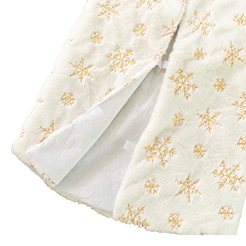 DegGod Plush Christmas Tree Skirts, 36 inches Luxury Snowy White Faux Fur Xmas Tree Base Cover Mat with Gold Snowflakes for Xmas New Year Home Party Decorations (36 inches, Gold) - Image 4