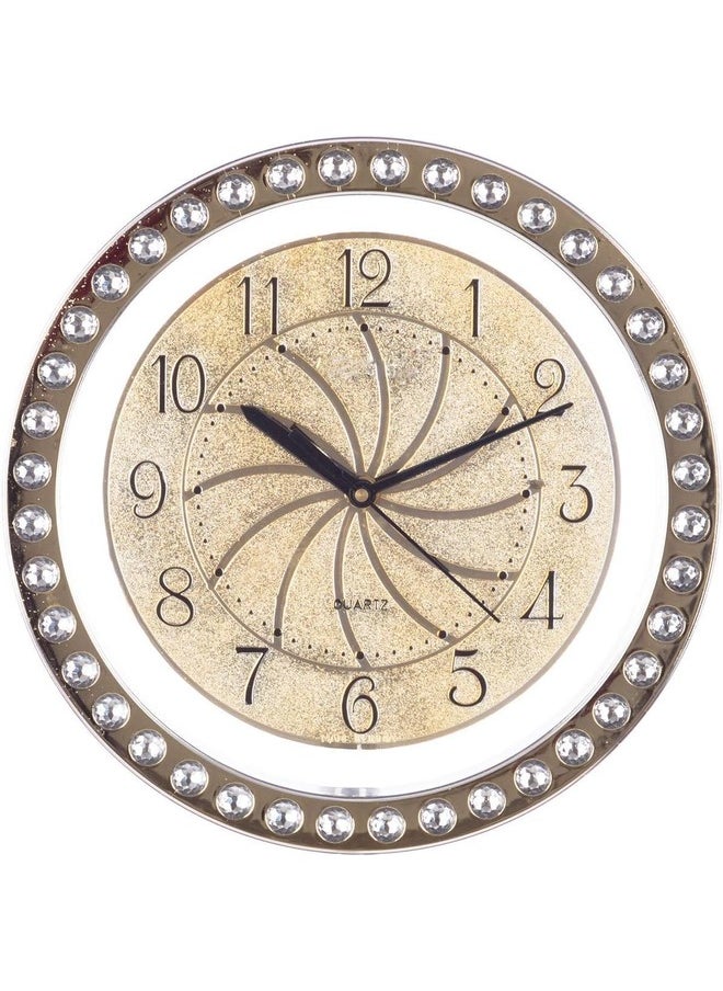 Casa Ricca CHRONIKLE Designer Round Home Decor Golden Color Dial Diamond Style Plastic Analog Wall Clock  - Image 1