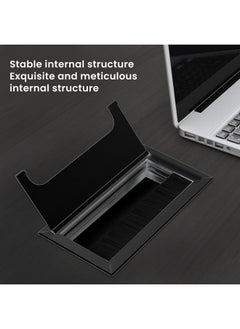 Zibuyu ZIBUYU® Rectangular Wire Cable Hole Cover Aluminum Alloy Office Table Hole Cover with Dust-Proof Brush Grommet Hole Cover Cable Organizer for Office Desk Wire Organizer for Table, (80x160mm) - Black  - Image 4