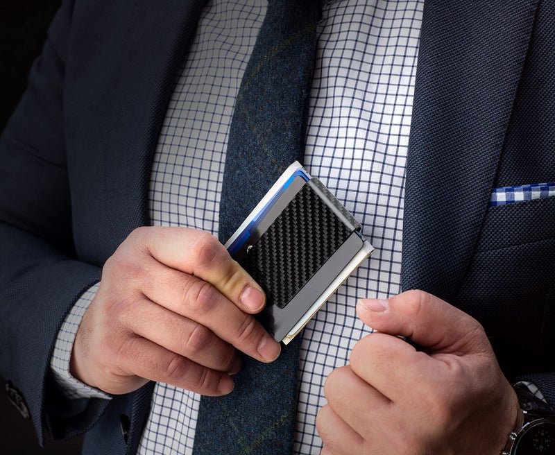 SERMAN BRANDS SERMAN BRANDS Carbon Fiber Money Clip Credit Card Holder Slim Business Front Pocket Clips for Men Black Glossy (Glossy)  - Image 2